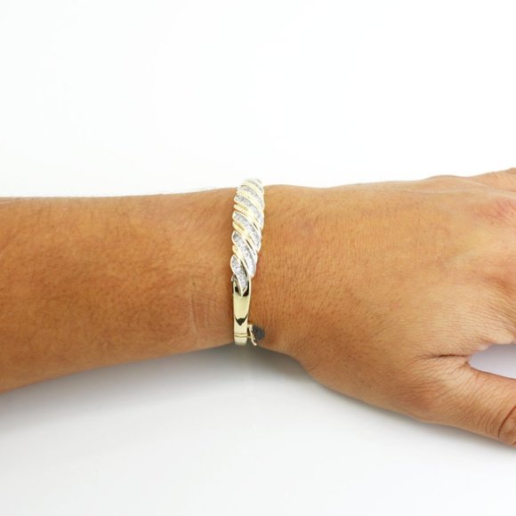 10k Yellow Gold Diamond Wave Anniversary Bangle Bracelet by Heng Ngai - Picture 6 of 6